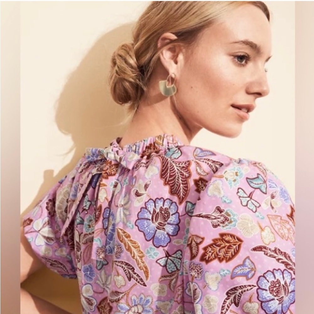 Ann Taylor Batik Floral Tie Back Top Size L - Picture 2 of 10